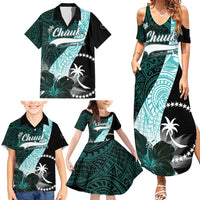 Chuuk Constitution Day Family Matching Summer Maxi Dress and Hawaiian Shirt Hibiscus Turquoise Pattern LT01 - Polynesian Pride