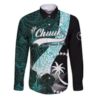 Chuuk Constitution Day Family Matching Summer Maxi Dress and Hawaiian Shirt Hibiscus Turquoise Pattern LT01 Dad's Shirt - Long Sleeve Turquoise - Polynesian Pride