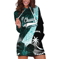 Chuuk Constitution Day Hoodie Dress Hibiscus Turquoise Pattern LT01 Turquoise - Polynesian Pride