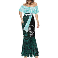 Chuuk Constitution Day Mermaid Dress Hibiscus Turquoise Pattern LT01 - Polynesian Pride