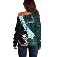 Chuuk Constitution Day Off Shoulder Sweater Hibiscus Turquoise Pattern LT01 - Polynesian Pride