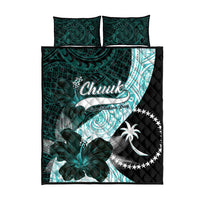 Chuuk Constitution Day Quilt Bed Set Hibiscus Turquoise Pattern LT01 - Polynesian Pride