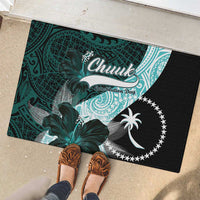 Chuuk Constitution Day Rubber Doormat Hibiscus Turquoise Pattern LT01 - Polynesian Pride