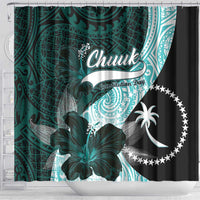 Chuuk Constitution Day Shower Curtain Hibiscus Turquoise Pattern LT01 - Polynesian Pride