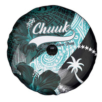 Chuuk Constitution Day Spare Tire Cover Hibiscus Turquoise Pattern