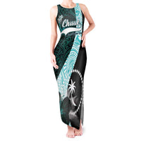 Chuuk Constitution Day Tank Maxi Dress Hibiscus Turquoise Pattern LT01 Women Turquoise - Polynesian Pride
