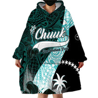 Chuuk Constitution Day Wearable Blanket Hoodie Hibiscus Turquoise Pattern LT01 - Polynesian Pride