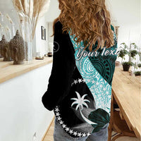 Chuuk Constitution Day Women Casual Shirt Hibiscus Turquoise Pattern LT01 - Polynesian Pride