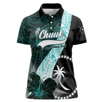 Chuuk Constitution Day Women Polo Shirt Hibiscus Turquoise Pattern LT01 Female Turquoise - Polynesian Pride
