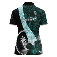 Chuuk Constitution Day Women Polo Shirt Hibiscus Turquoise Pattern LT01 - Polynesian Pride