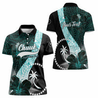 Chuuk Constitution Day Women Polo Shirt Hibiscus Turquoise Pattern LT01 - Polynesian Pride
