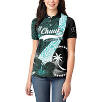 Chuuk Constitution Day Women Polo Shirt Hibiscus Turquoise Pattern LT01 - Polynesian Pride