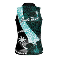 Chuuk Constitution Day Women Sleeveless Polo Shirt Hibiscus Turquoise Pattern LT01 - Polynesian Pride