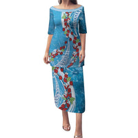 Fiji Tagimaucia Floral Puletasi Tapa Pattern LT01 Long Dress Blue - Polynesian Pride