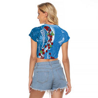 Fiji Tagimaucia Floral Raglan Cropped T Shirt Tapa Pattern LT01 - Polynesian Pride