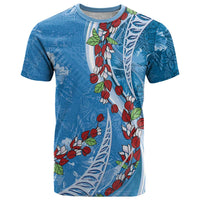 Fiji Tagimaucia Floral T Shirt Tapa Pattern LT01 Blue - Polynesian Pride