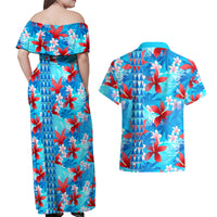 Hawaii Christmas Couples Matching Off Shoulder Maxi Dress and Hawaiian Shirt Santa Claus Surfing Kakau Tropical Style LT01 - Polynesian Pride