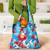 Hawaii Christmas Grocery Bag Santa Claus Surfing Kakau Tropical Style