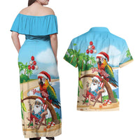 Personalized Hawaii Santa Parrot Christmas Couples Matching Off Shoulder Maxi Dress and Hawaiian Shirt Summer Vibe LT01 - Polynesian Pride