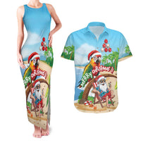 Personalized Hawaii Santa Parrot Christmas Couples Matching Tank Maxi Dress and Hawaiian Shirt Summer Vibe LT01 Blue - Polynesian Pride