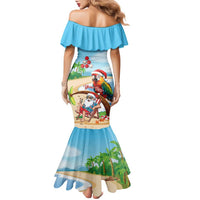 Personalized Hawaii Santa Parrot Christmas Family Matching Mermaid Dress and Hawaiian Shirt Summer Vibe - Polynesian Pride
