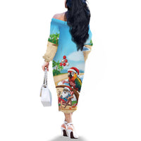 Personalized Hawaii Santa Parrot Christmas Family Matching Off The Shoulder Long Sleeve Dress and Hawaiian Shirt Summer Vibe LT01 - Polynesian Pride