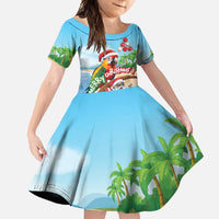 Personalized Hawaii Santa Parrot Christmas Family Matching Off Shoulder Maxi Dress and Hawaiian Shirt Summer Vibe LT01 Daughter's Dress Blue - Polynesian Pride