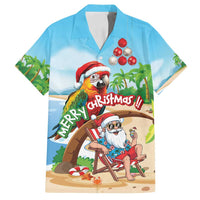 Personalized Hawaii Santa Parrot Christmas Family Matching Off Shoulder Maxi Dress and Hawaiian Shirt Summer Vibe LT01 Dad's Shirt - Short Sleeve Blue - Polynesian Pride
