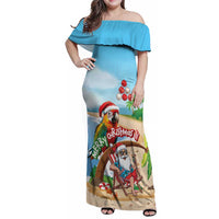 Personalized Hawaii Santa Parrot Christmas Family Matching Off Shoulder Maxi Dress and Hawaiian Shirt Summer Vibe - Polynesian Pride