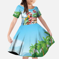 Personalized Hawaii Santa Parrot Christmas Family Matching Summer Maxi Dress and Hawaiian Shirt Summer Vibe LT01 Daughter's Dress Blue - Polynesian Pride