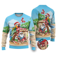 Personalized Hawaii Santa Parrot Christmas Ugly Christmas Sweater Summer Vibe - Polynesian Pride