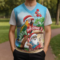 Personalized Hawaii Santa Parrot Christmas Knitted V-Neck Vest Summer Vibe - Polynesian Pride
