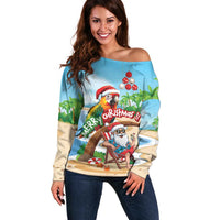 Personalized Hawaii Santa Parrot Christmas Off Shoulder Sweater Summer Vibe - Polynesian Pride