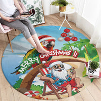 Hawaii Santa Parrot Christmas Round Carpet Summer Vibe - Polynesian Pride