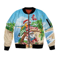 Personalized Hawaii Santa Parrot Christmas Sleeve Zip Bomber Jacket Summer Vibe - Polynesian Pride