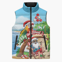 Personalized Hawaii Santa Parrot Christmas Sleeveless Puffer Jacket Summer Vibe LT01 Unisex Blue - Polynesian Pride