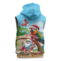 Personalized Hawaii Santa Parrot Christmas Sleeveless Zip Hoodie Summer Vibe - Polynesian Pride