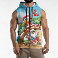 Personalized Hawaii Santa Parrot Christmas Sleeveless Zip Hoodie Summer Vibe - Polynesian Pride