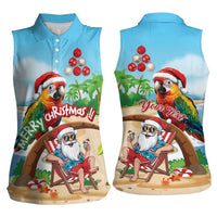 Personalized Hawaii Santa Parrot Christmas Women Sleeveless Polo Shirt Summer Vibe - Polynesian Pride