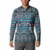 Maori Matariki Button Sweatshirt Blue Galaxy Aesthetic Koru Art LT01 - Polynesian Pride