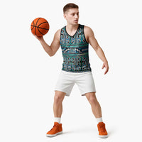 Maori Matariki Basketball Jersey Green Galaxy Aesthetic Koru Art LT01 - Polynesian Pride