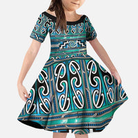 Maori Matariki Family Matching Puletasi and Hawaiian Shirt Green Galaxy Aesthetic Koru Art LT01 Daughter's Dress Green - Polynesian Pride