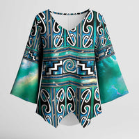 Maori Matariki Kimono Sleeve Blouse Green Galaxy Aesthetic Koru Art LT01 Female Green - Polynesian Pride