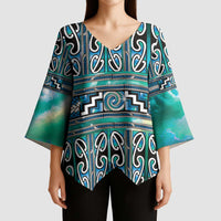 Maori Matariki Kimono Sleeve Blouse Green Galaxy Aesthetic Koru Art LT01 - Polynesian Pride