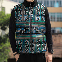 Maori Matariki Sleeveless Puffer Jacket Green Galaxy Aesthetic Koru Art LT01 - Polynesian Pride