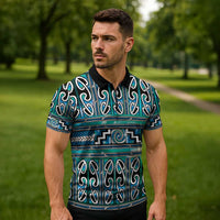 Maori Matariki Zipper Polo Shirt Green Galaxy Aesthetic Koru Art LT01 - Polynesian Pride