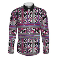 Maori Matariki Family Matching Long Sleeve Bodycon Dress and Hawaiian Shirt Pink Galaxy Aesthetic Koru Art LT01 Dad's Shirt - Long Sleeve Pink - Polynesian Pride
