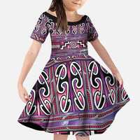 Maori Matariki Family Matching Summer Maxi Dress and Hawaiian Shirt Pink Galaxy Aesthetic Koru Art LT01 Daughter's Dress Pink - Polynesian Pride