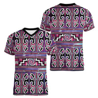Maori Matariki Women V-Neck T-Shirt Pink Galaxy Aesthetic Koru Art LT01 - Polynesian Pride