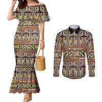 Maori Matariki Couples Matching Mermaid Dress and Long Sleeve Button Shirt Yellow Galaxy Aesthetic Koru Art LT01 Yellow - Polynesian Pride